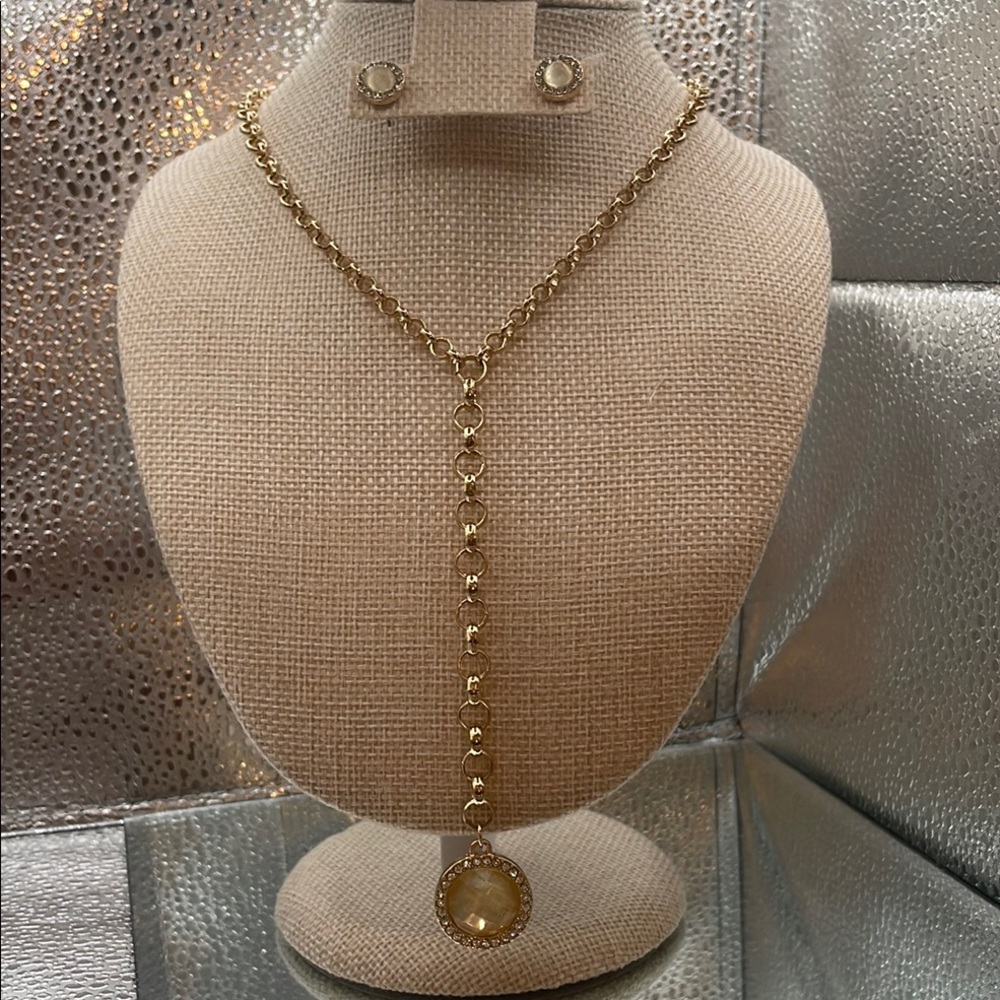 Isaac Mizrahi NY Gold Tone Necklace and Earring Set New York